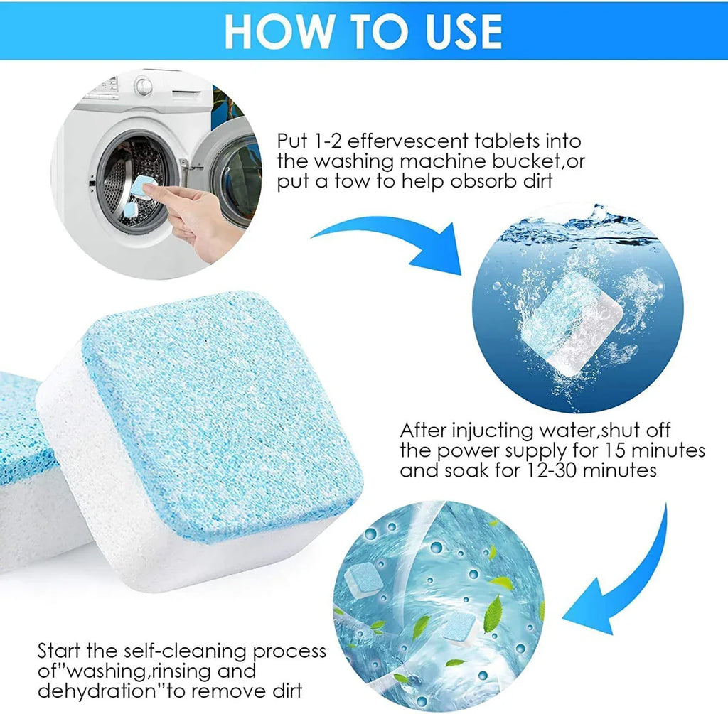 Washing Machine Deep Cleaning Tablets Removes  Dirt, Odor & Bacteria in 1 Wash