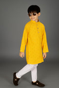 Kids Ethnic Yellow Kurta Pajama Set for Boys | Festive & Wedding Traditional Wear | Comfortable Cotton Blend Outfit for Party & Function