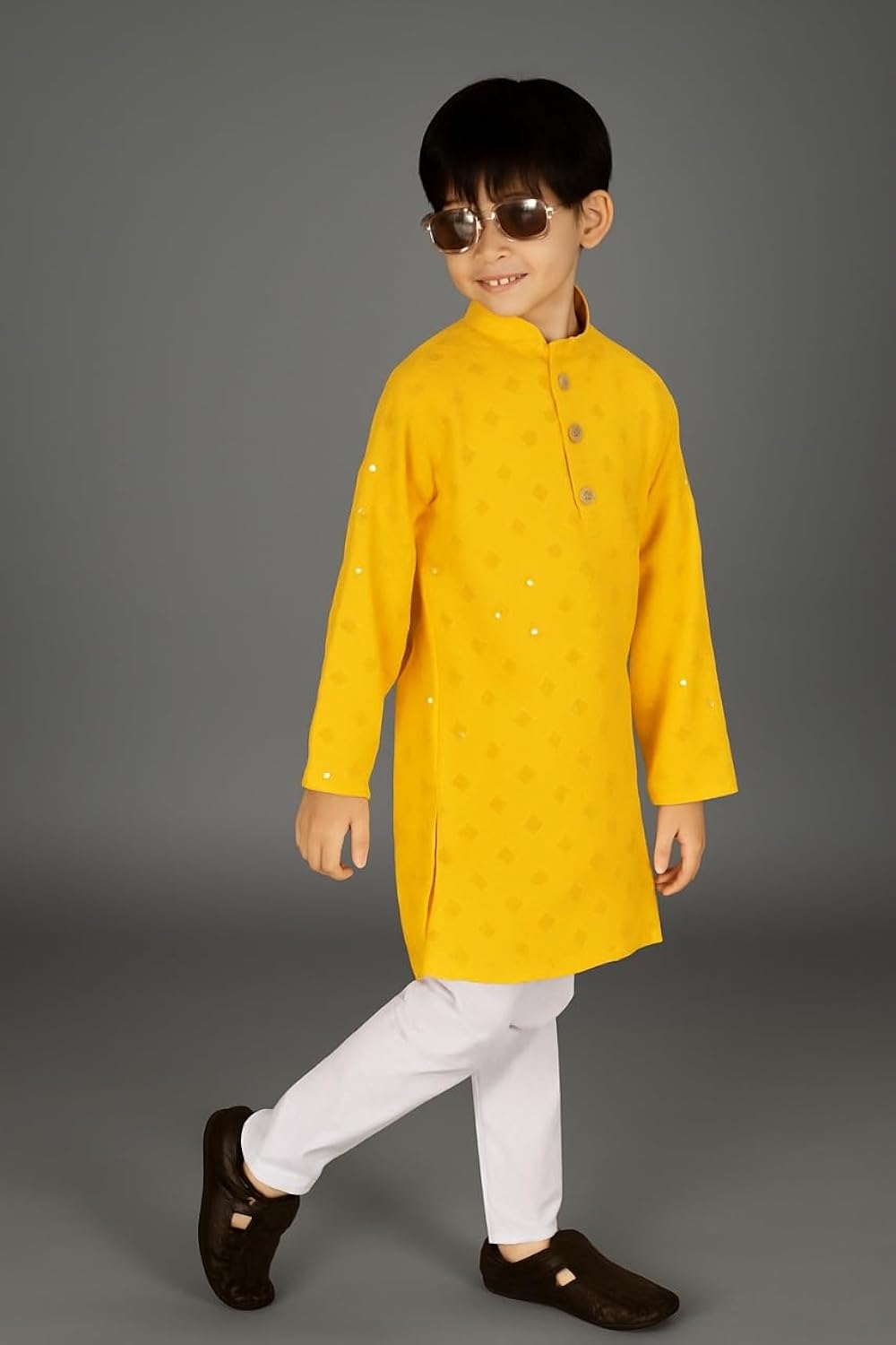 Kids Ethnic Yellow Kurta Pajama Set for Boys | Festive & Wedding Traditional Wear | Comfortable Cotton Blend Outfit for Party & Function